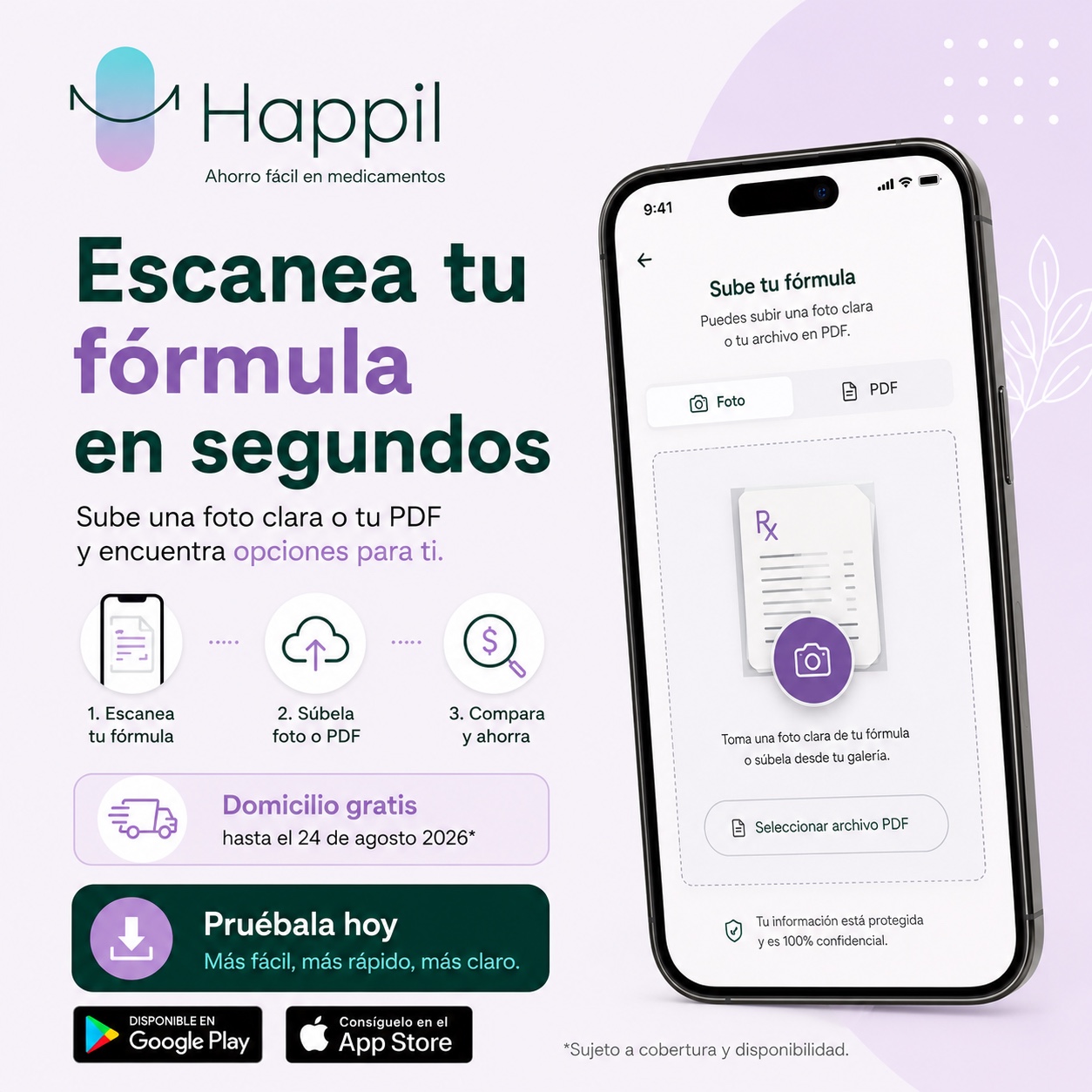 Pieza visual de Happil sobre escanear la fórmula en segundos